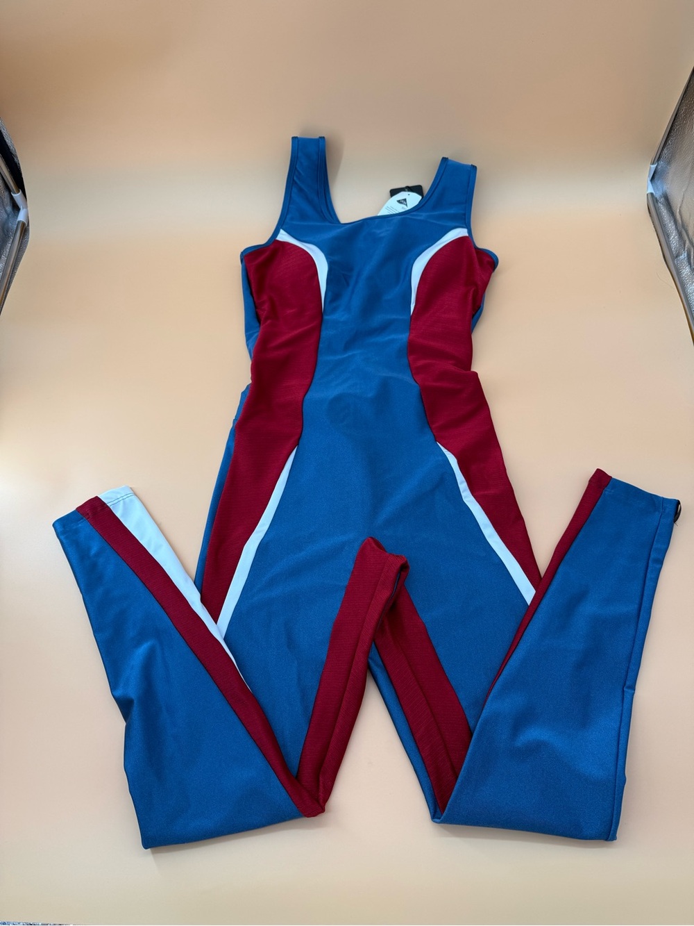 Blue Burgundy White Athletic Unitard Gym Preppy Statement‎ Piece